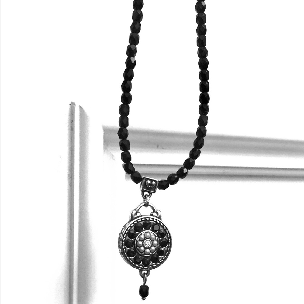 Brighton Black Jeweled & Beaded Silver Necklace